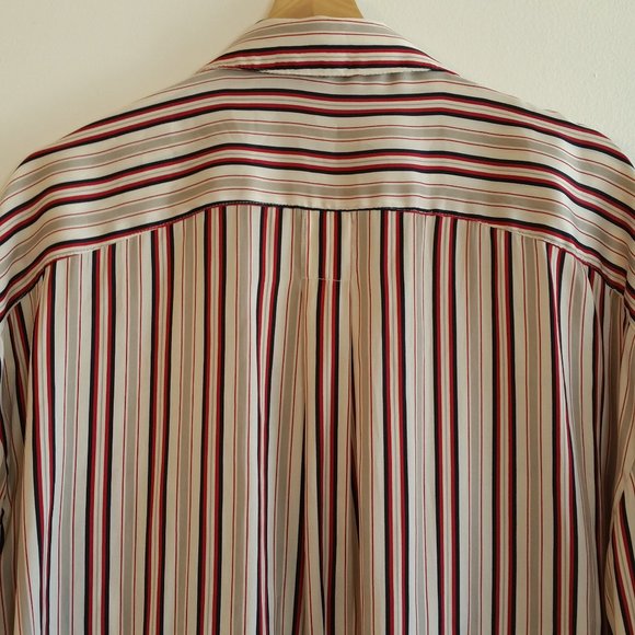 Free People Red Stripe Satin Blouse Buttons Small - Picture 6 of 7